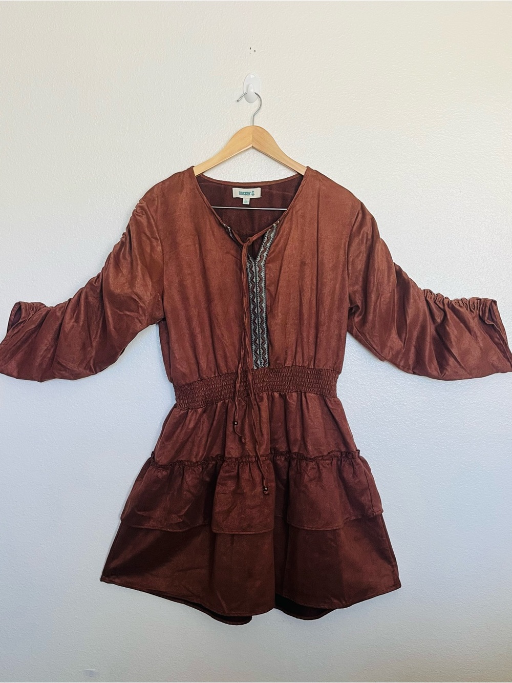 Boho Tiered Dress for Women - Rust Brown